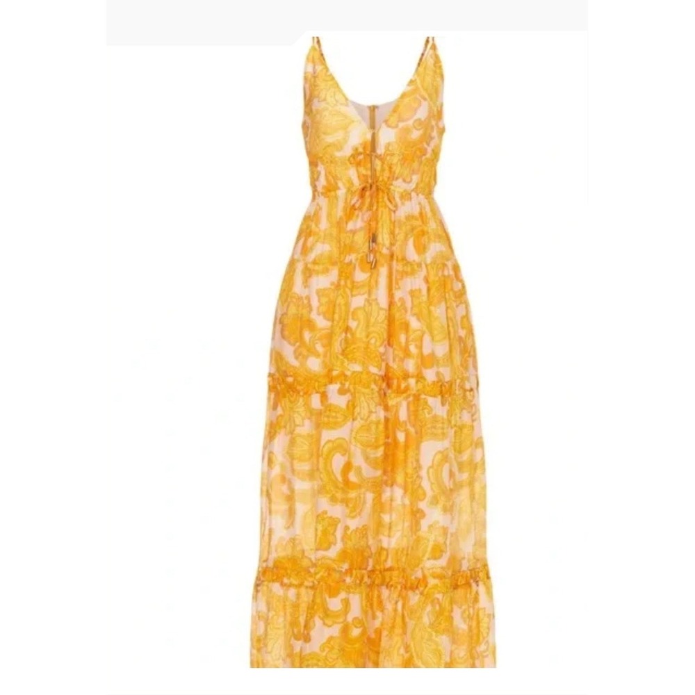 Minkpink Yellow Paisley Tiered Maxi Dress V-Neck Boho Summer Small NWOT - Picture 3 of 7